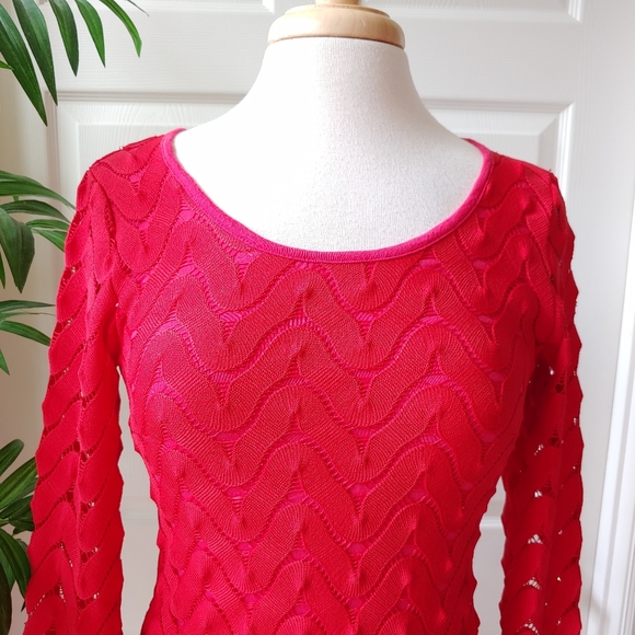 Free People Long Sleeve Scoop Cutout Back Lace Crochet Fitted Dress Pink M - Picture 3 of 8